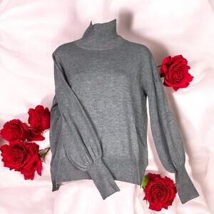 French Connection Women’s Grey Mock Neck Balloon Sleeve Hi Low Sweater XS